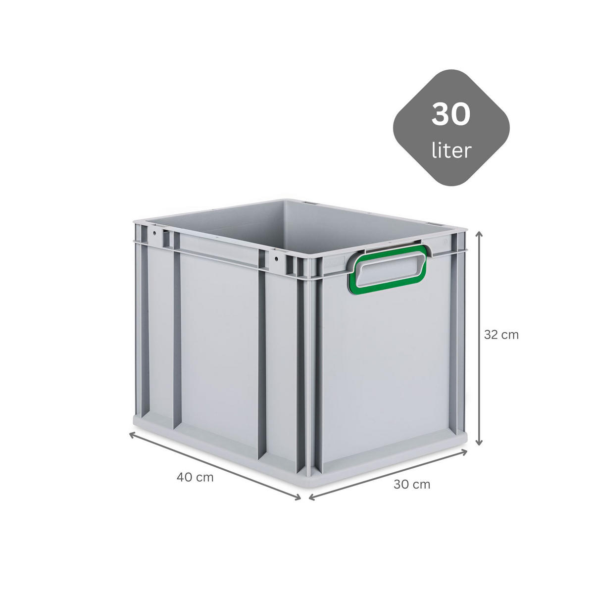EUROBOX Nextgen Color 32x30x40cm 30 Liter Griffe Grün Geschlossen - Grün, Kunststoff (30/32/40cm) - PROREGAL
