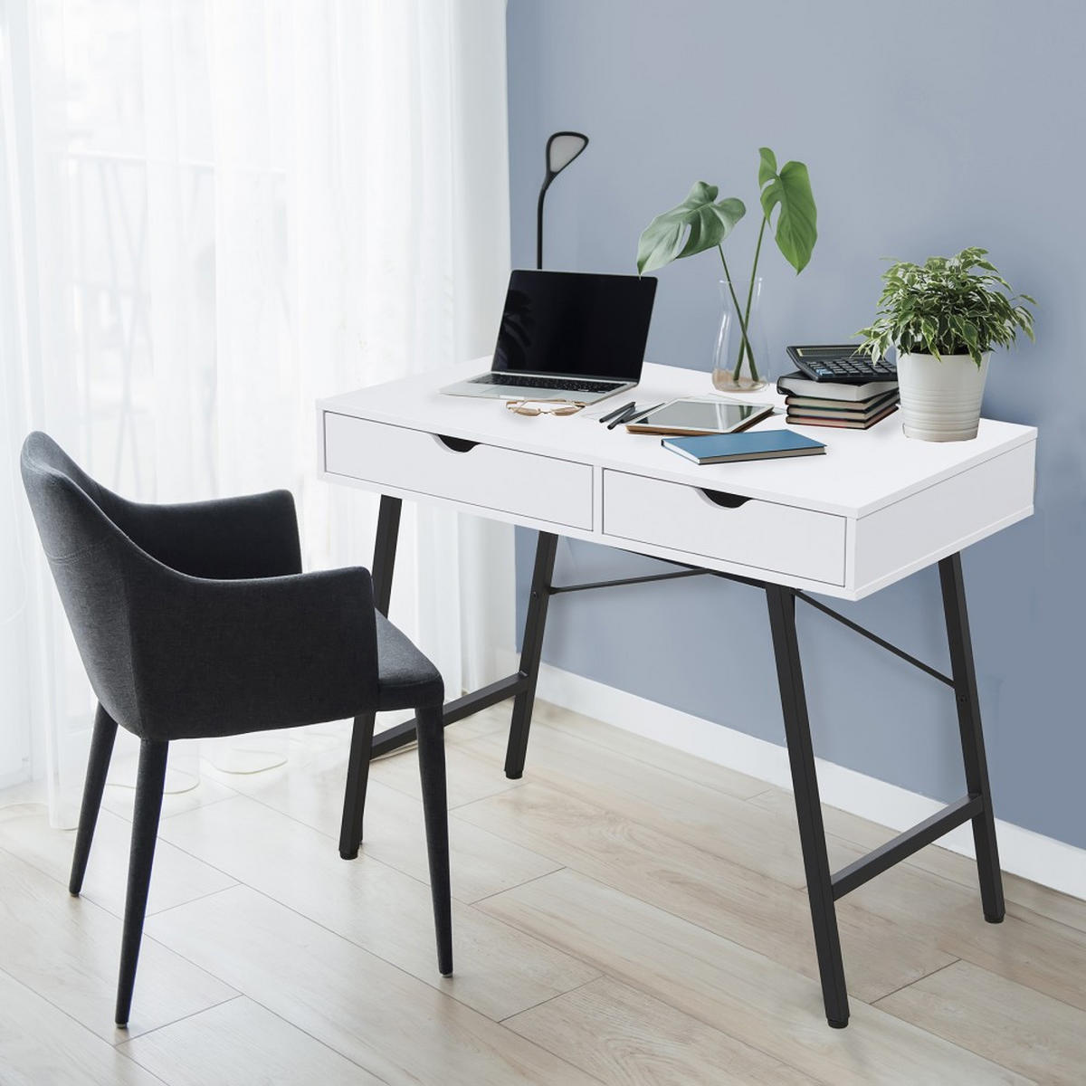 SCHREIBTISCH BOSTON mit Schublade/ Weiß und Schwarzes Metall - Schwarz/Weiß, Holzwerkstoff/Metall (120/50/151cm) - Weber Industries