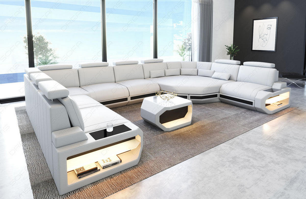 LEDERSOFA Asti L - Schwarz/Weiß, Leder (427/93/280cm) - Sofa Dreams