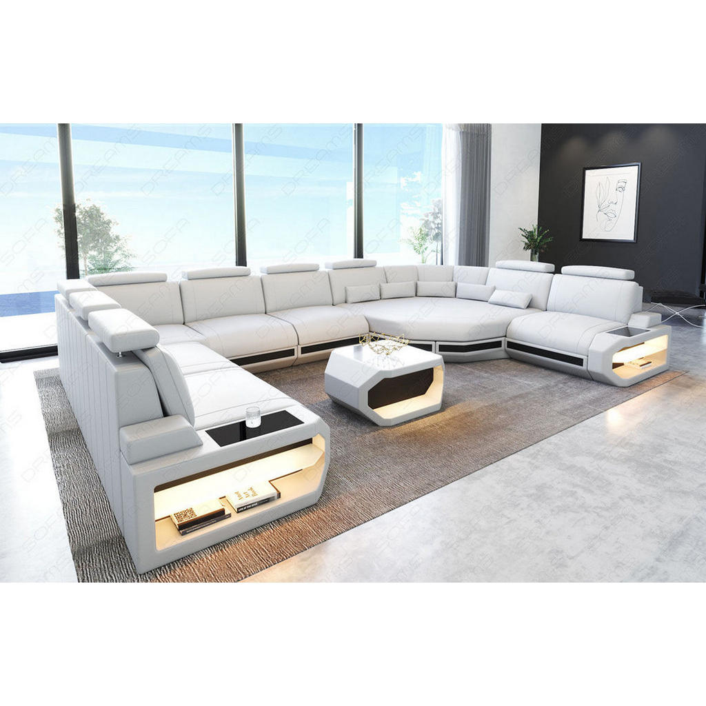 Thumbnail - Sofa Dreams Ledersofa, Weiß, Schwarz, Leder, L-Form, 427x93x280 cm, Wohnzimmer, Sofas & Couches, Wohnlandschaften, Wohnl...