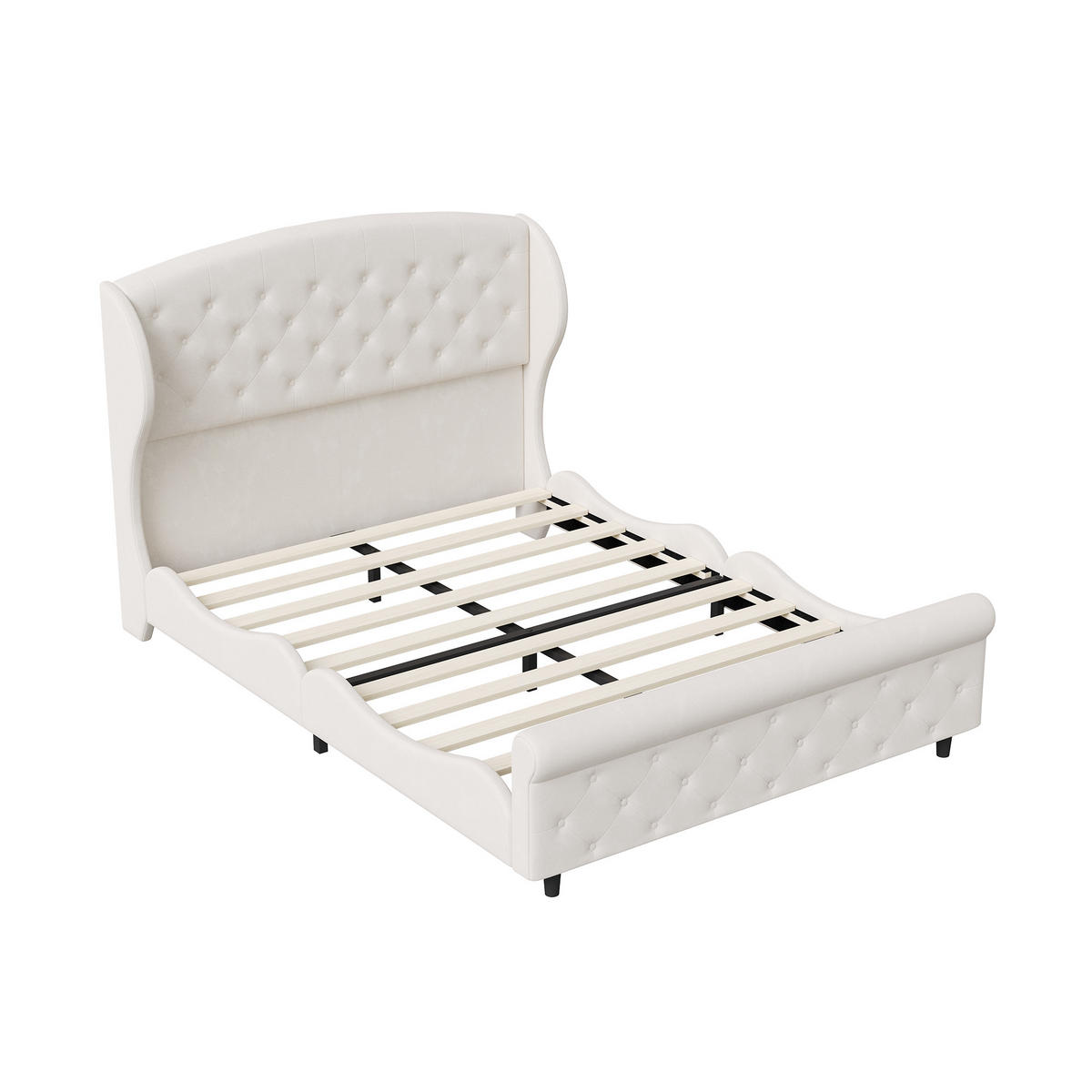 POLSTERBETT 140x200 cm Samt Knopfkopfteil beige - Beige, Holz (140/200cm) - LEBENLANG