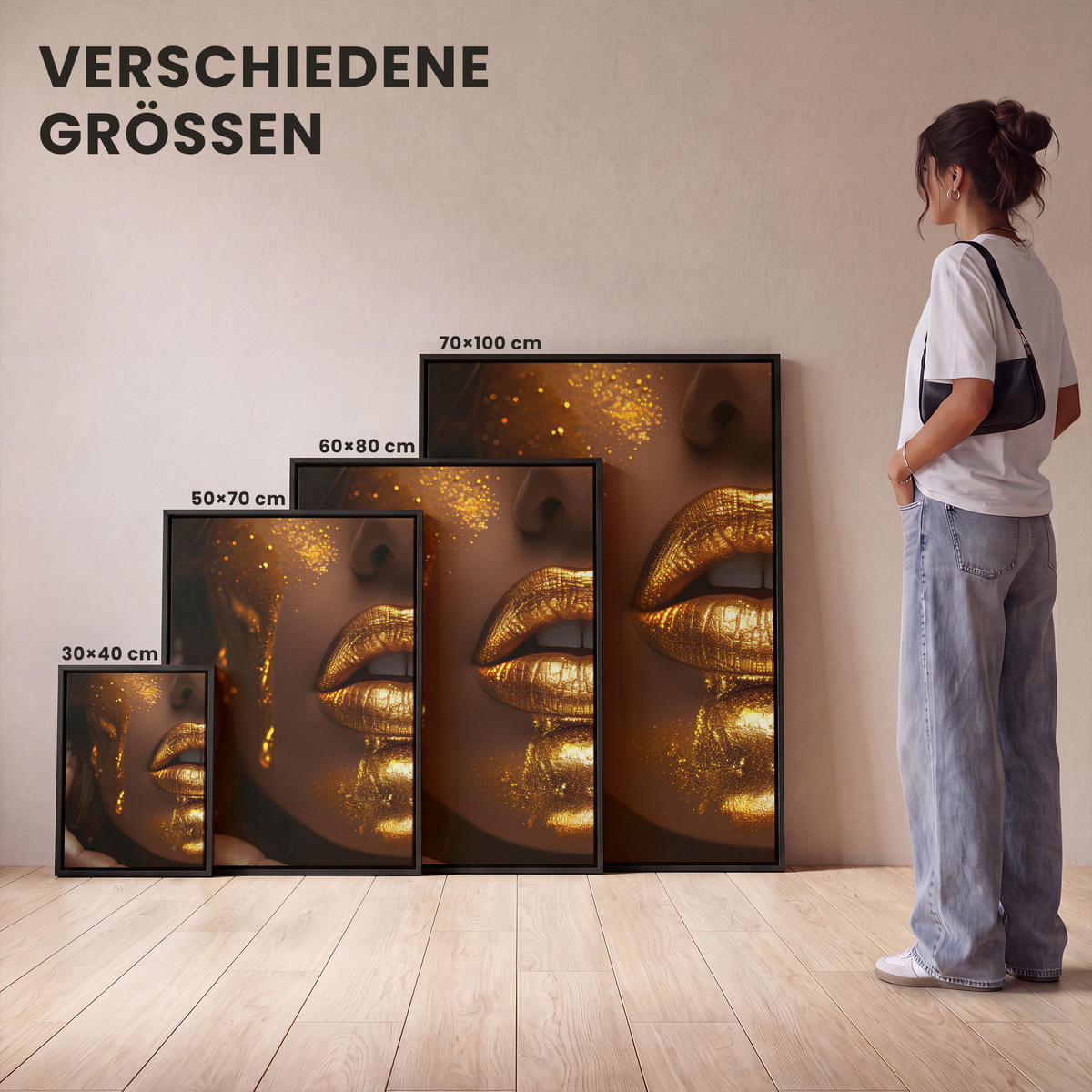 LEINWAND Bilder mit Rahmen - Frau - Gold - Luxus - Porträt - 30x40 - Goldfarben, Textil (30/40cm) - MuchoWow