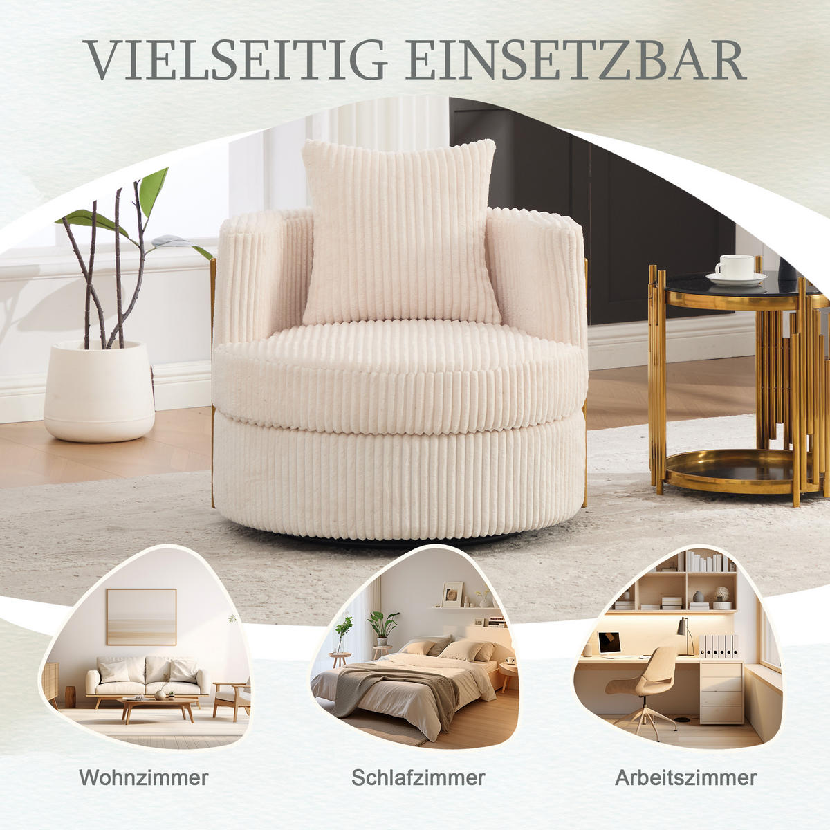 SESSEL DE-33906 360° drehbar mit Stauraum Beige - Beige, Metall (76/78/79cm) - ComfortXL