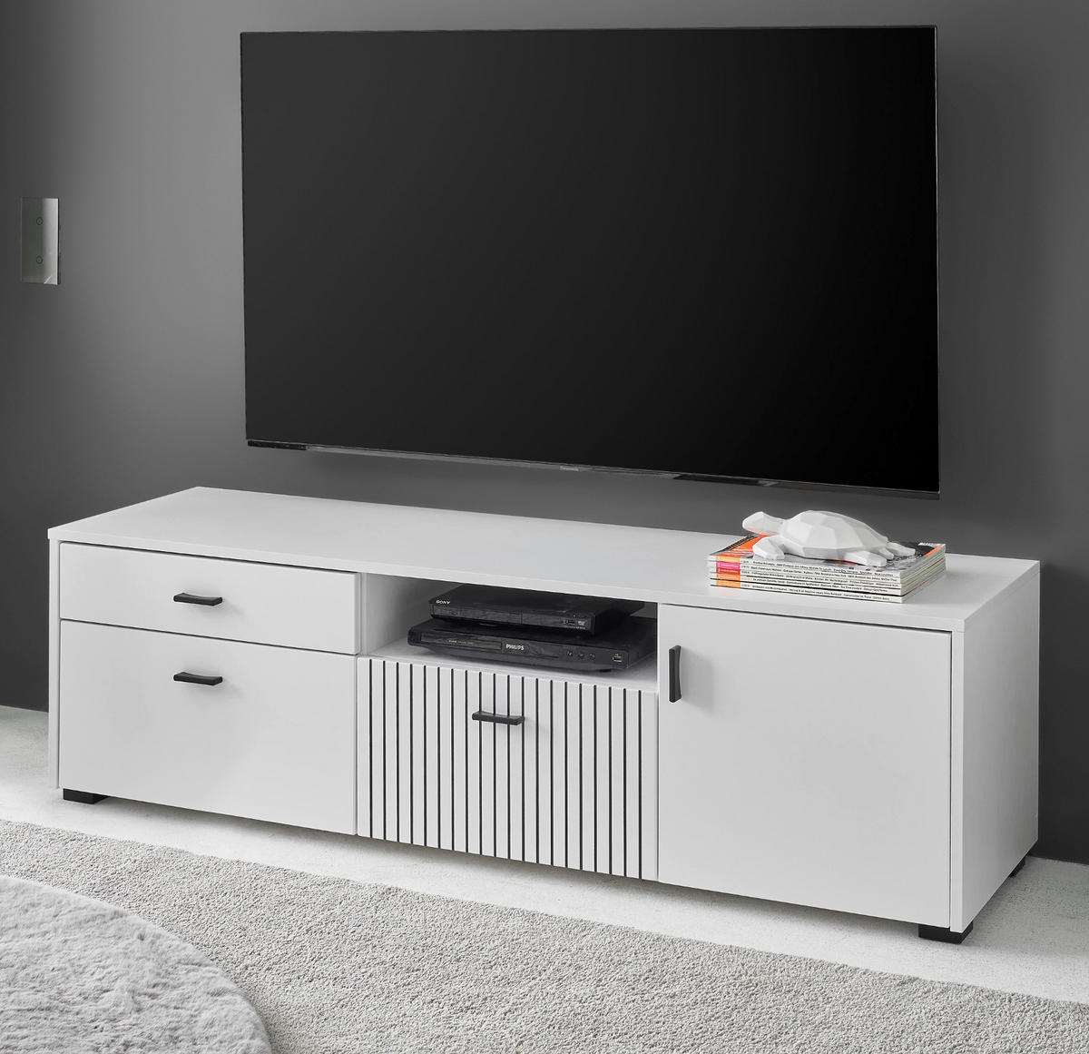 TV-LOWBOARD weiß matt, TV Unterteil 150 x 44 cm mit Soft-Close - Schwarz/Weiß, Holzwerkstoff/Kunststoff (150/44/42cm) - Furn.Design