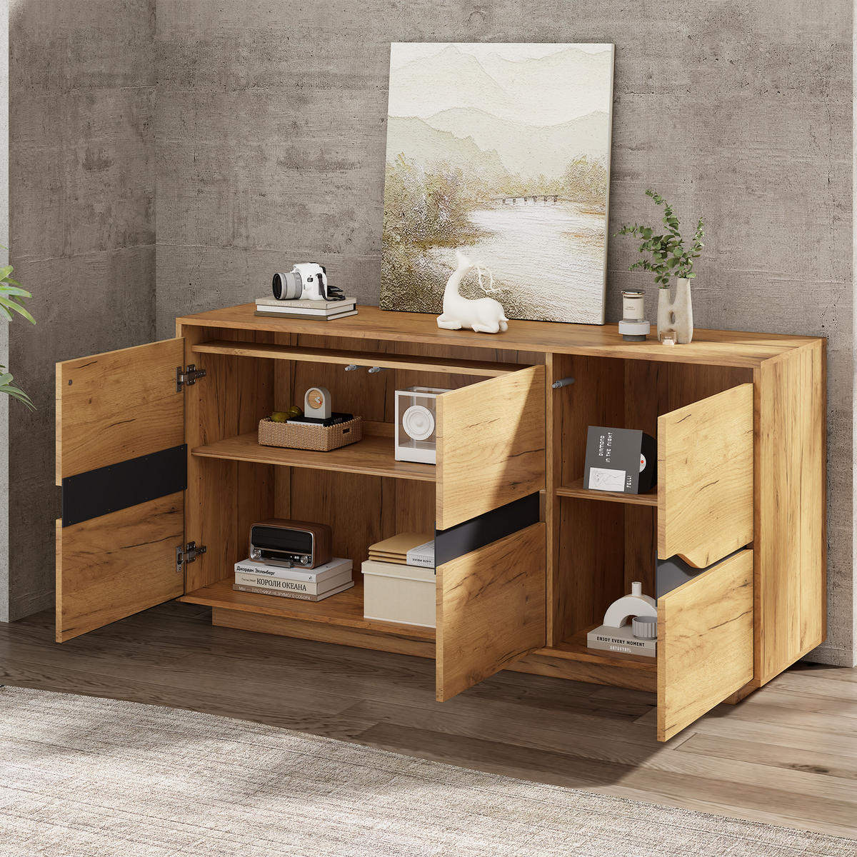 SIDEBOARD Eichefarben 140/40/70 cm - Eichefarben, Holzwerkstoff (140/70/40cm) - PANGIVO