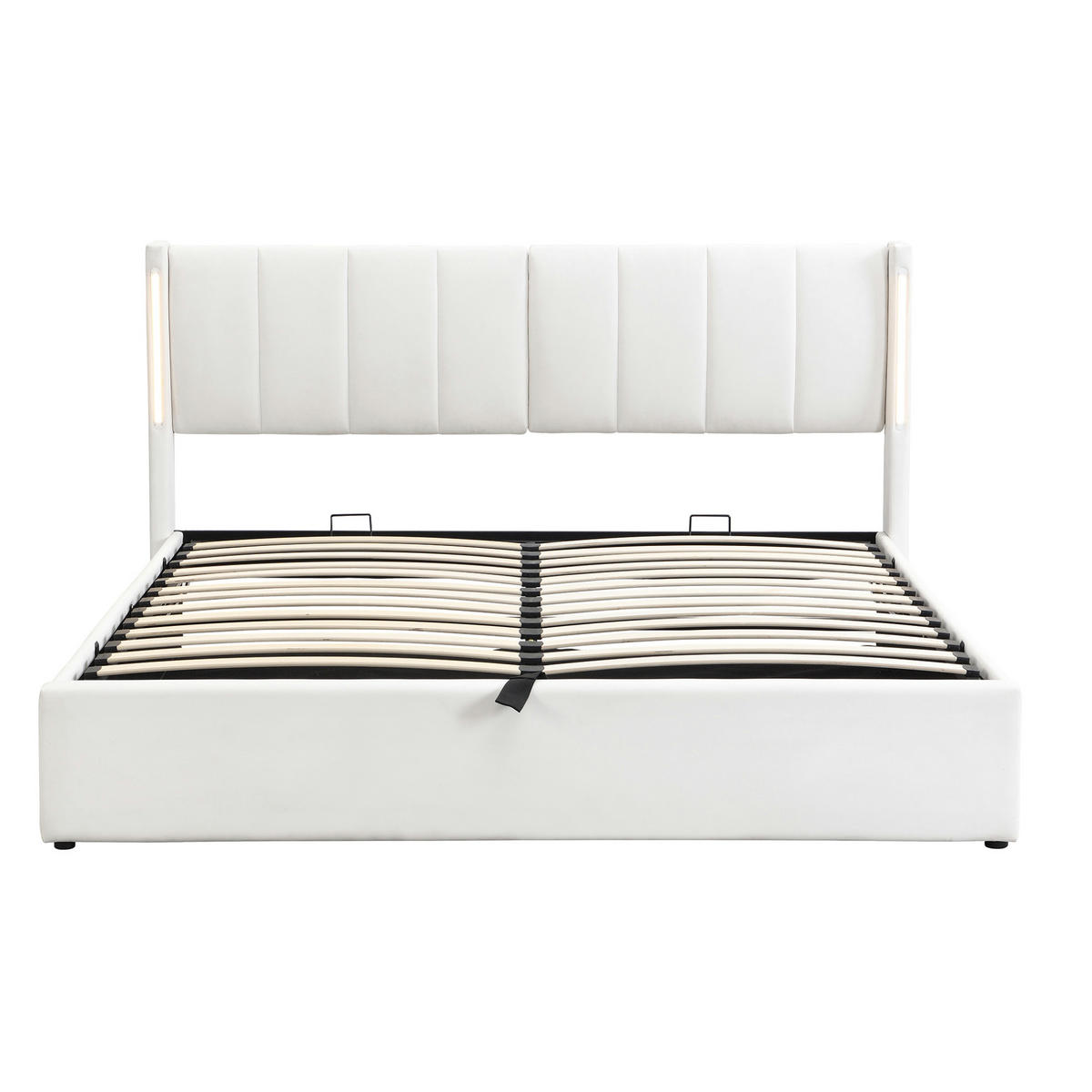 POLSTERBETT 140/190 cm aus PU mit LED-Beleuchtung, USB-Anschluss, verstellbarem Kopfteil und Bettkasten, Weiß - Weiß, Kunststoff (140/190cm) - Redom
