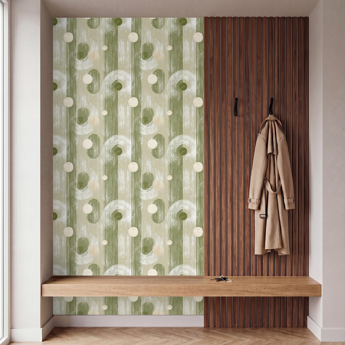 TAPETE - Künstlerisch - Modern - Grün - 140x260 cm - Olivgrün, Papier (140/260cm) - OnlyWow