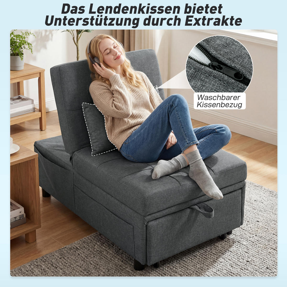 SCHLAFSOFA 4-in-1 DE-08249 multifunktional, verstellbare Rückenlehne Grau - Grau, Holzwerkstoff (181/43/65.5cm) - ComfortXL