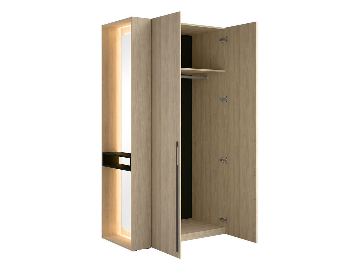 GARDEROBE Barcelona II mit Weiße LED-Beleuchtung - Eichefarben/Schwarz, Holzwerkstoff/Kunststoff (112/208/58cm) - MIRJAN24