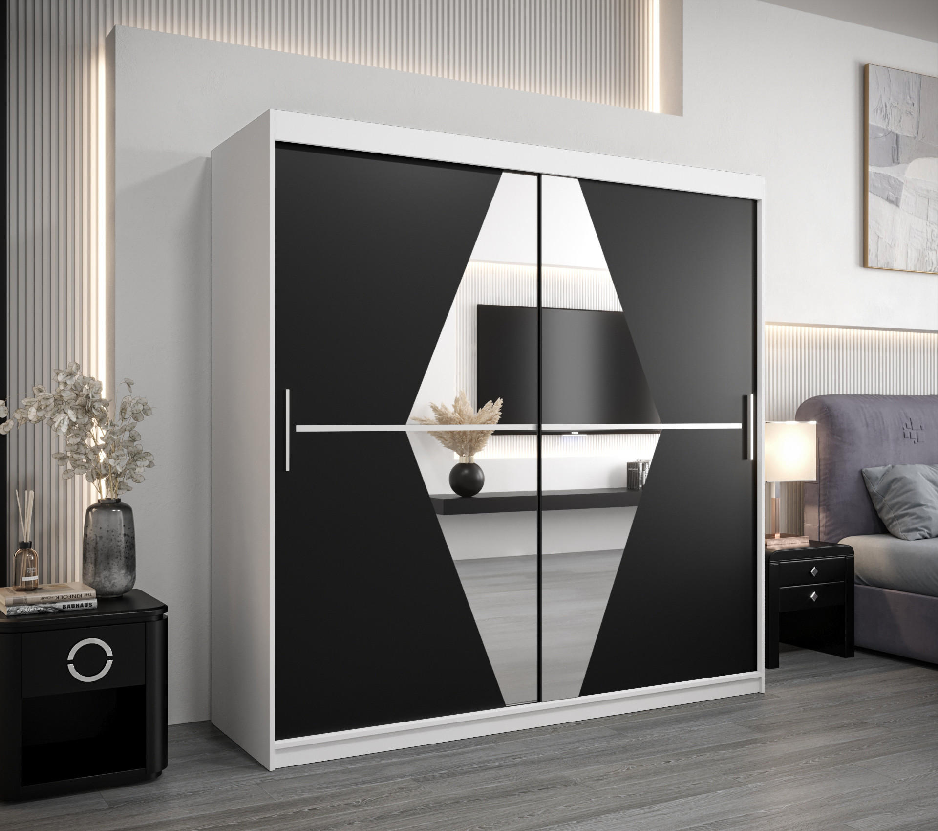 SCHWEBETÜRENSCHRANK 200/200/62 2-türig - Silberfarben/Schwarz, Holz/Kunststoff (200/200/62cm) - Abiks Möbel