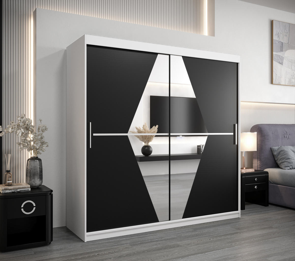 SCHWEBETÜRENSCHRANK 200/200/62 2-türig - Silberfarben/Schwarz, Holz/Kunststoff (200/200/62cm) - Abiks Möbel