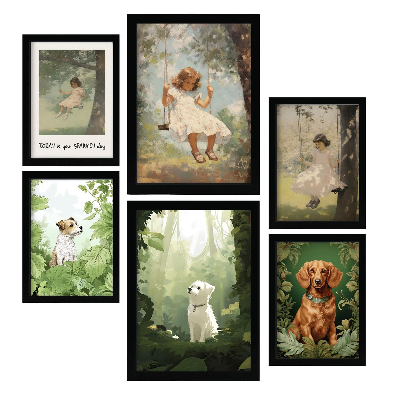 POSTER Set Mit 6 Waldspiel A3 & A4 Schwarzer Rahmen - Schwarz, Papier (29/3cm) - Nacnic