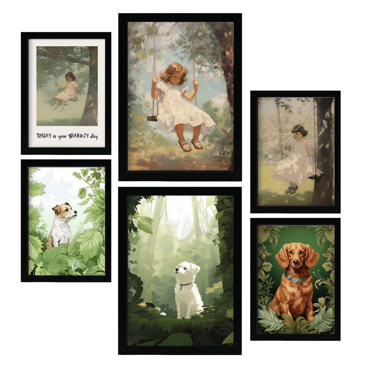 POSTER Set Mit 6 Waldspiel A3 & A4 Schwarzer Rahmen - Schwarz, Papier (29/3cm) - Nacnic