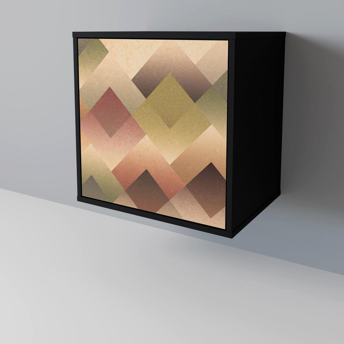 SIDEBOARD GEOMETRIC FUSION, Schwarz, 57,5x42x75,5 cm, Goldfarbene Metallfüße - Goldfarben/Multicolor, Holzwerkstoff/Metall (57.5/75.5/42cm) - SpaceRebels