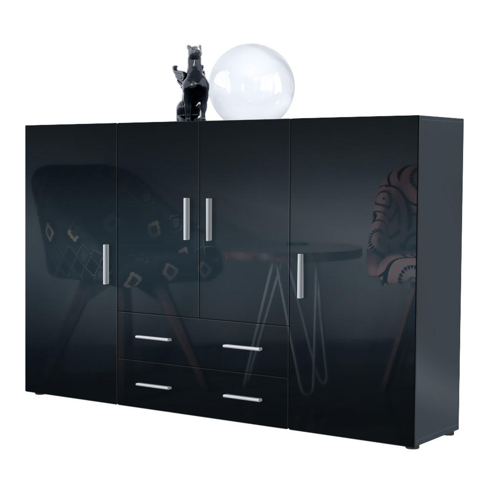 Vladon Highboard Schwarz Hochglanz 166x106x35 cm