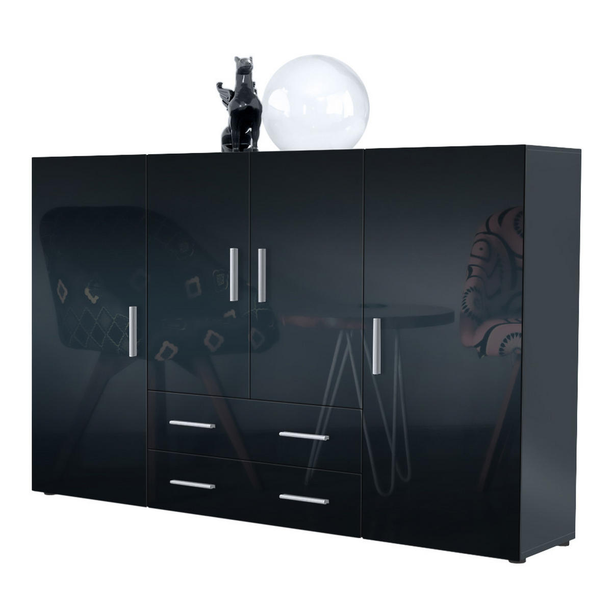 HIGHBOARD Nora Türen in Schwarz Hochglanz - Schwarz Hochglanz, Holzwerkstoff (166/106/35cm) - Vladon
