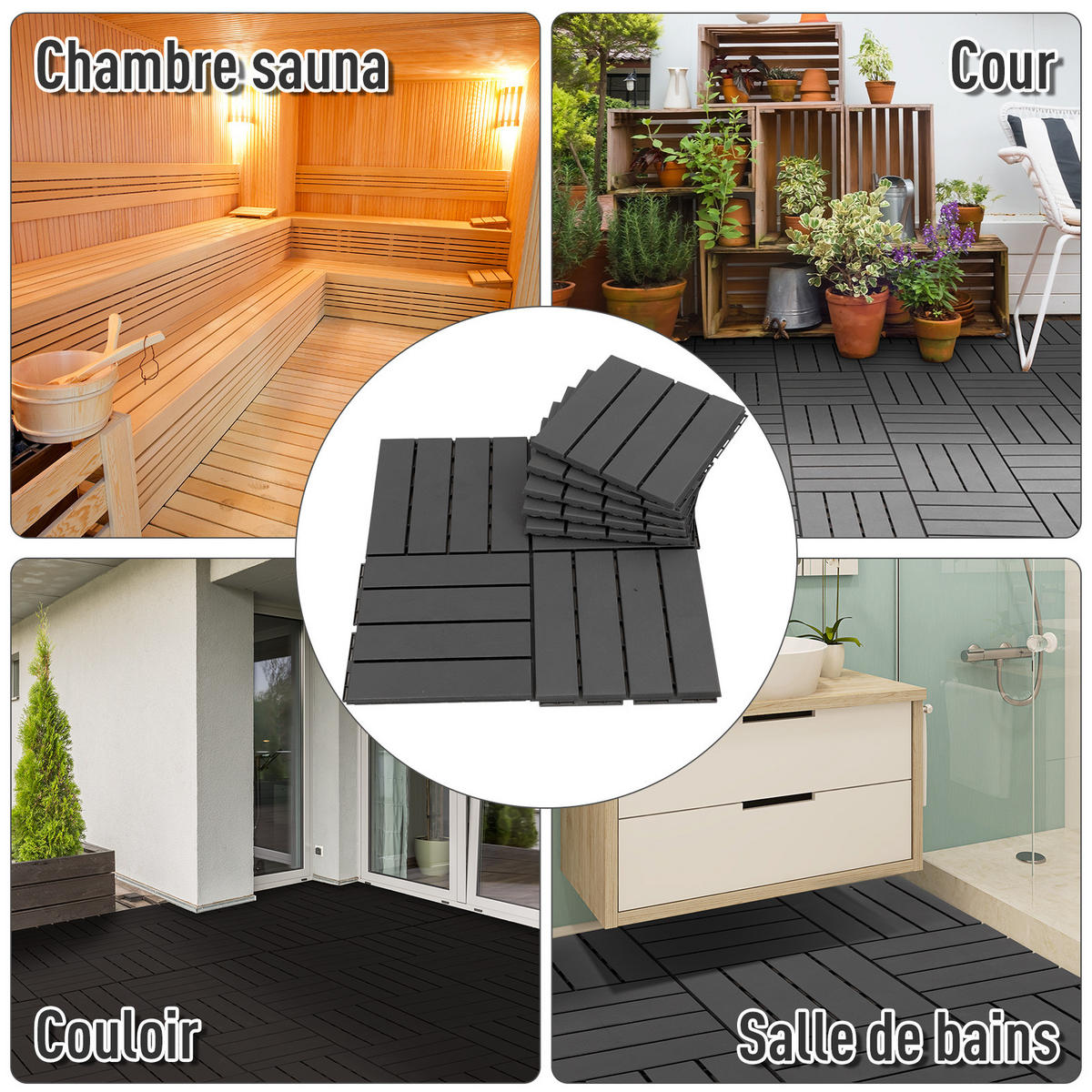 BODENPLATTEN 9er-Set DE-13727 Schwarz - Schwarz, Kunststoff (30/30/2cm) - ComfortXL