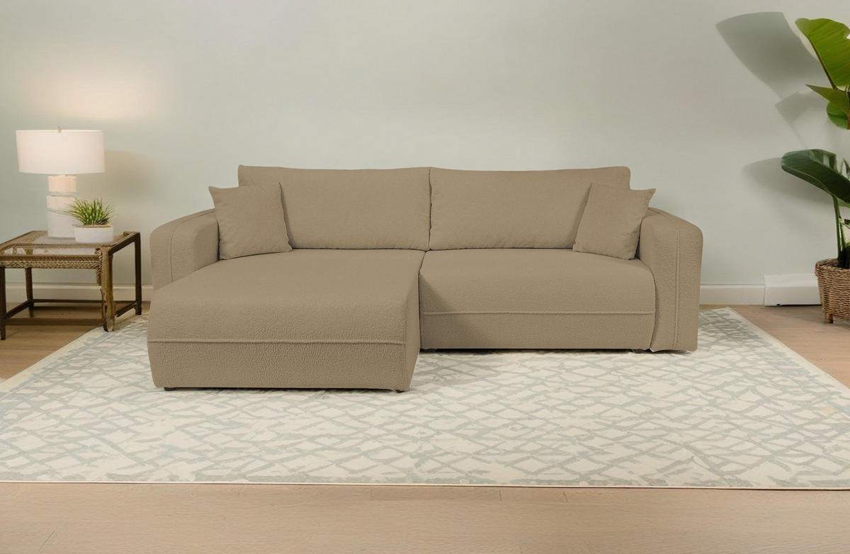 ECKSOFA Oreo L-Form Mit Bettkasten Und Schlaffunktion Quelle-Stoff Hellbraun Rechts - Hellbraun, Holz (247/143cm) - Kaiser Möbel