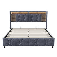 POLSTERBETT 160x200 cm mit LED-Beleuchtung - aufklappbarem Kopfteil & hydraulischem Bettkasten - Integrierte Ladestation - Grau, Textil (160/200cm) - DELFA