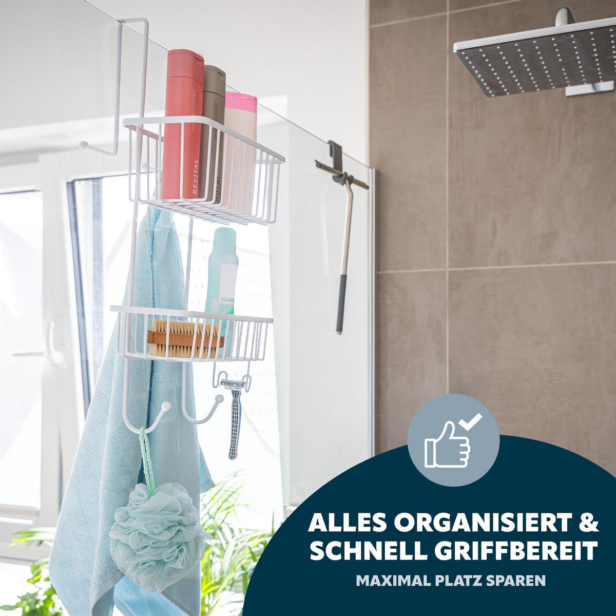 DUSCHREGAL, weiß, Kunststoff - Weiß, Metall (25/55/12cm) - bremermann