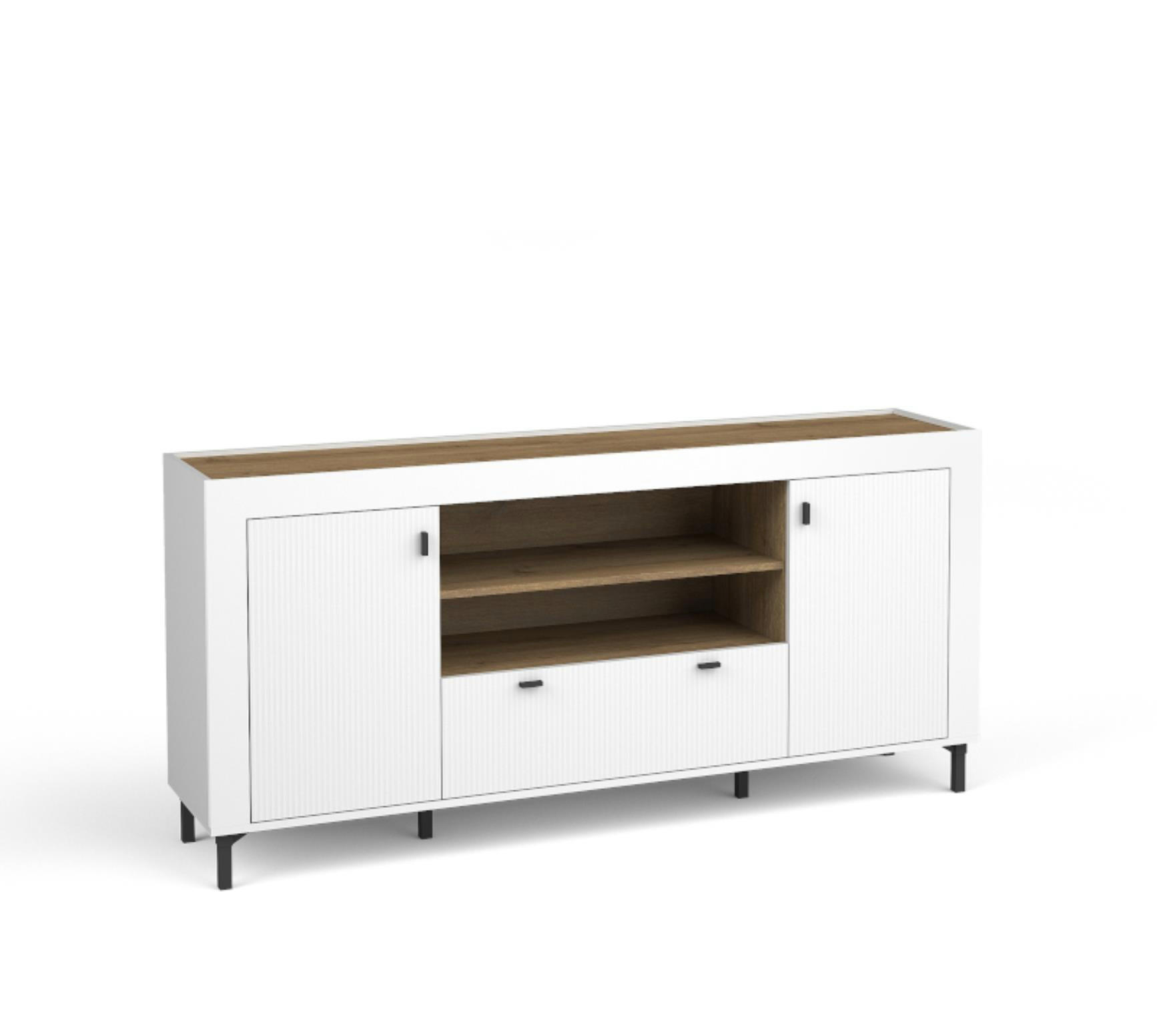 KOMMODE Mossa Weiß, Zweitürige Kommode mit Schubladen - Schwarz/Weiß, Holzwerkstoff (177/84/40cm) - Bettso
