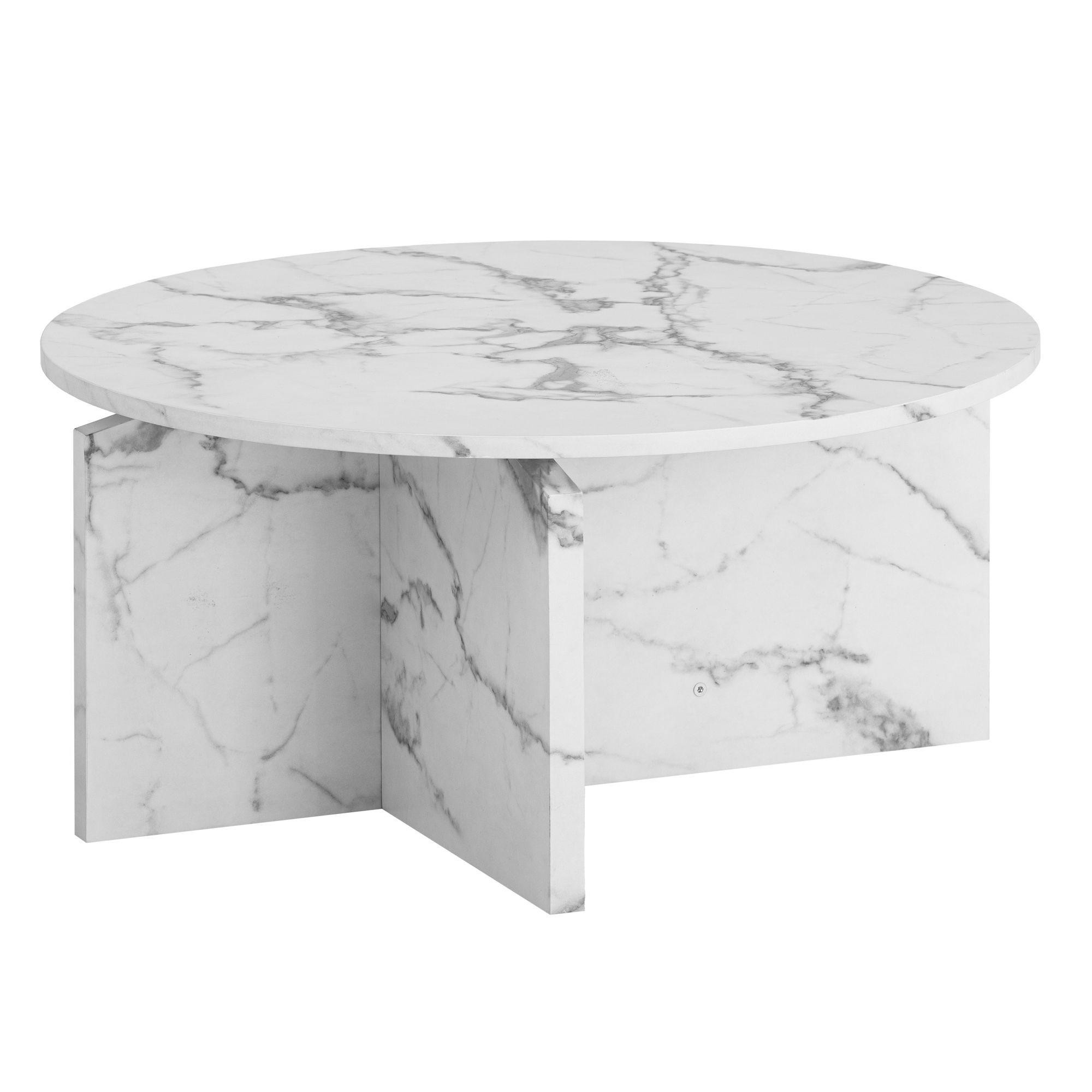 COUCHTISCH rund in Stein-Optik – modernes Design in Großformat, Weiß 70x70x33 cm - Weiß, Holzwerkstoff (70/70/33cm) - KADIMA DESIGN