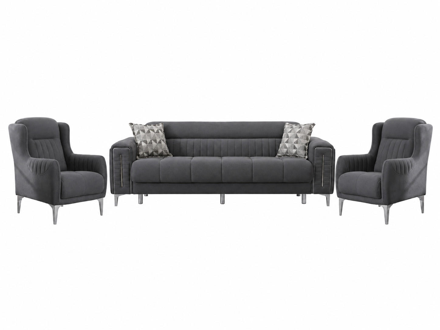 SITZGARNITUR Puebla, Dunkelgrau Stellvariante 3+1+1 - Dunkelgrau, Holzwerkstoff/Kunststoff (243/85/95cm)