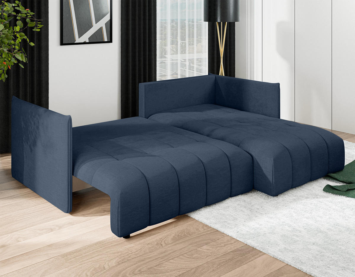 ECKSOFA L Form Cosmova Blau 245/182/83 cm mit Schlaffunktion - Blau/Schwarz, Kunststoff/Textil (245/182cm) - AX Living