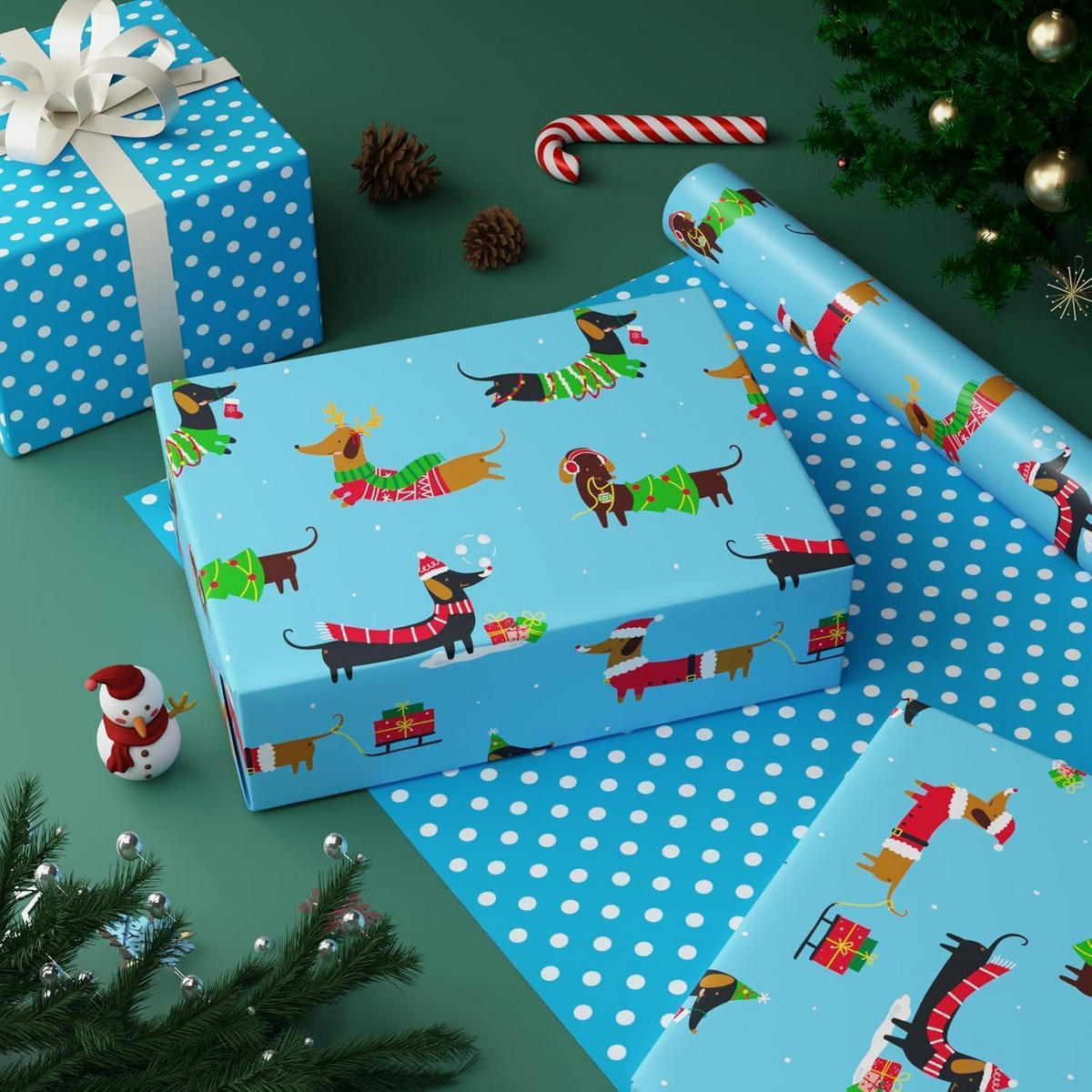 GESCHENKPAPIERROLLE mit Dackelmotiv 43 cm x 10 m - Blau, Papier (43.2/0.1/1020cm)