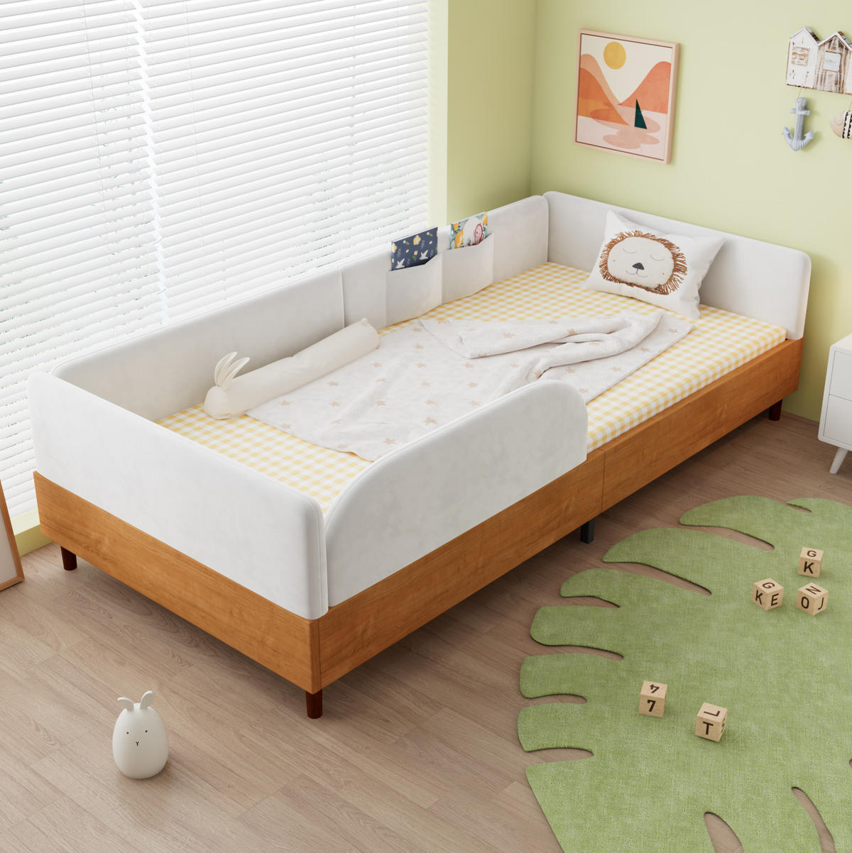 POLSTERBETT 90/200 cm Weiß/Natur aus Samt mit 2 Stautaschen - Naturfarben, Textil (90/200cm) - OKMYHOME