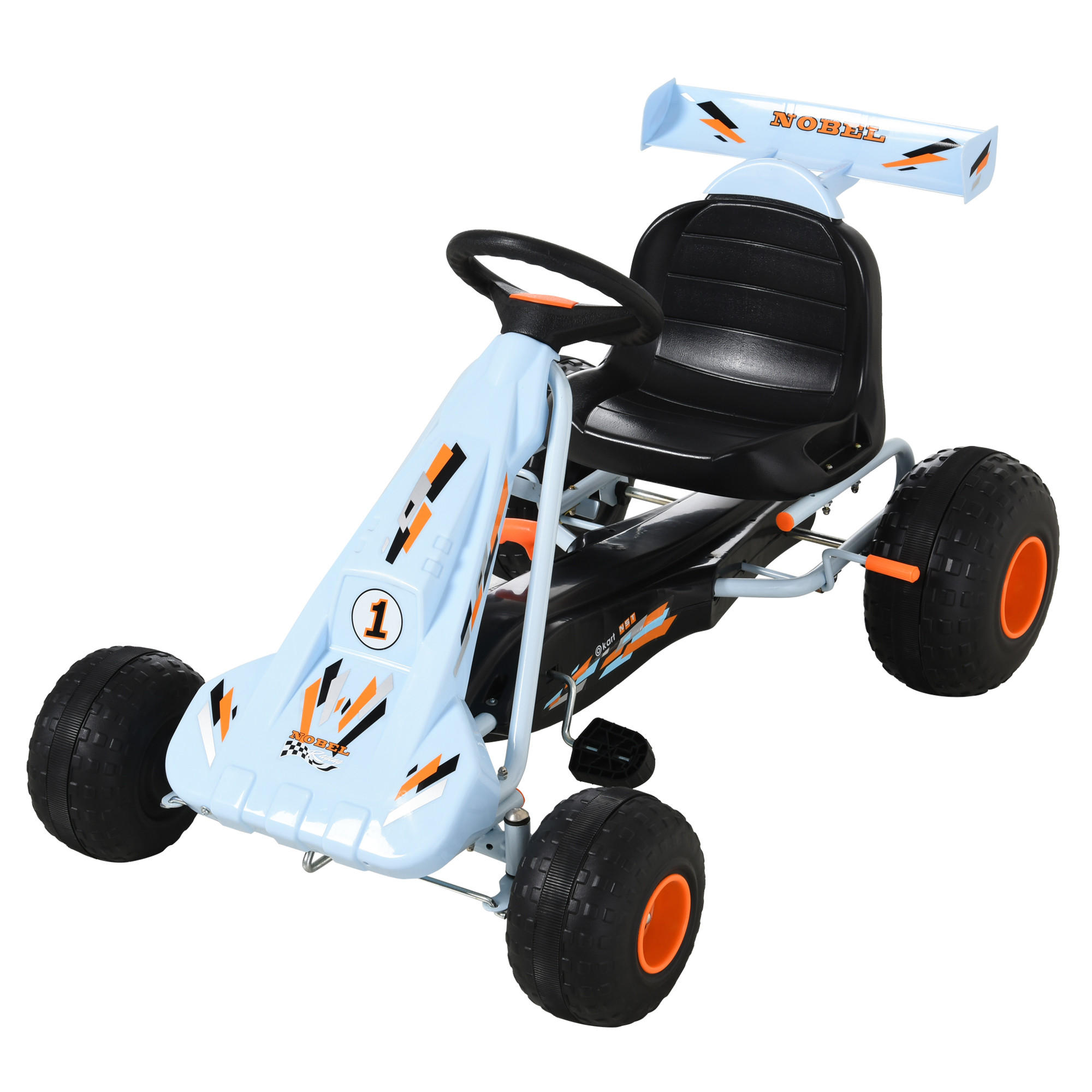 KINDER GO KART TRETAUTO, Hellblau, Stahl+ Kunststoff - Hellblau, Metall (97/66/59cm) - HOMCOM