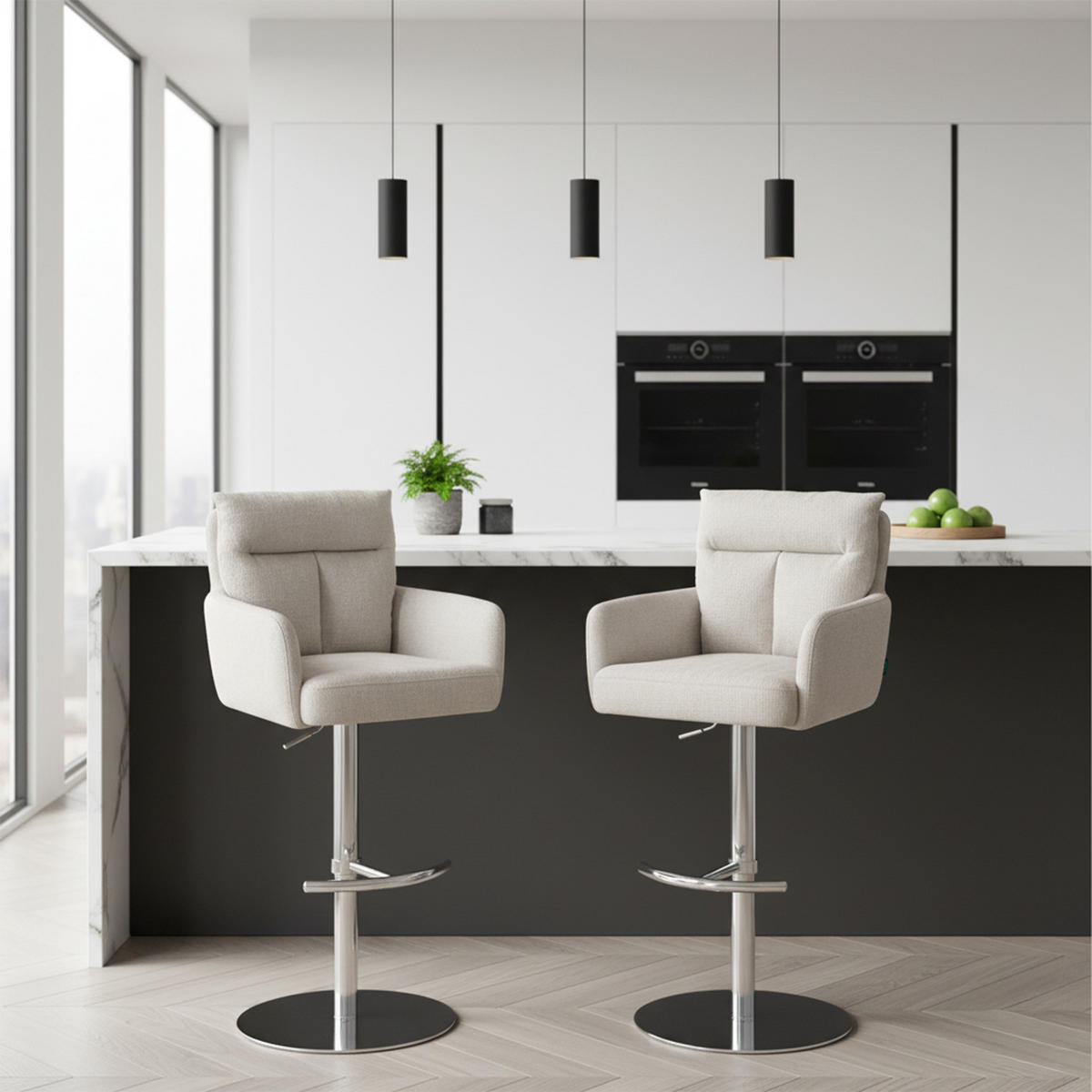 BARHOCKER Leo - Chromfarben/Creme, Textil/Metall (54/96/57cm) - DUBI Möbel
