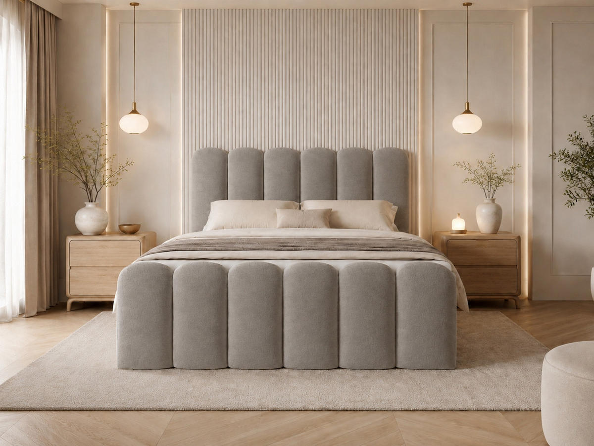 BOXBETT CUDDLE 120x200 cm in Hellgrau, Bettkasten, Topper, Velvet-Stoff - Grau, Holz/Textil (120/200cm) - EMLAR Home