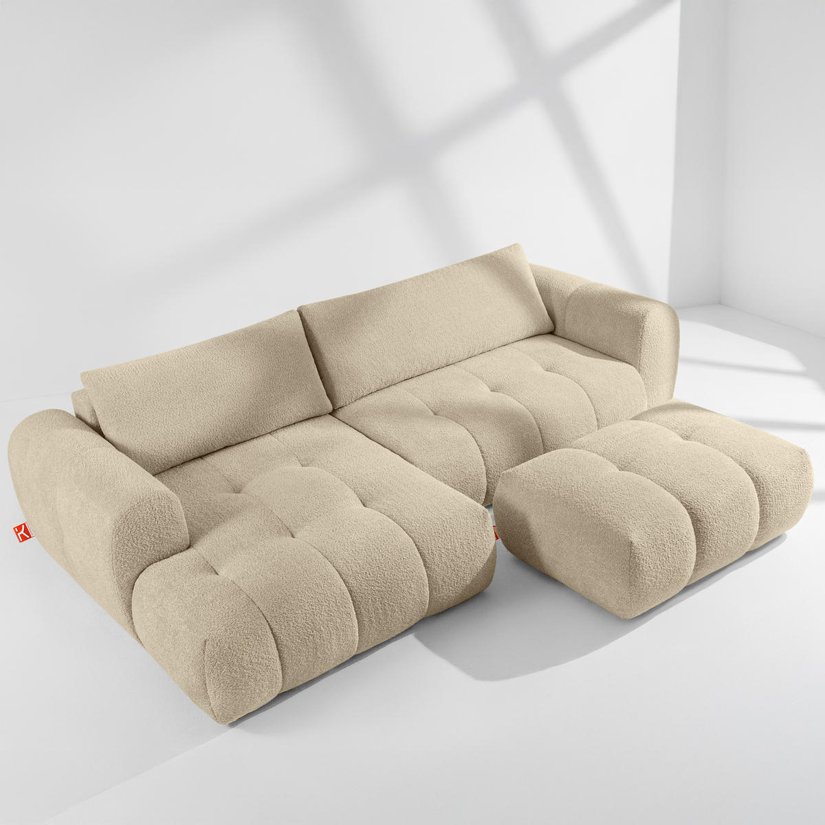 ECKSOFA LINKS LIRA, Hellbeige, Bouclé - Beige, Holz/Holzwerkstoff (295/112cm) - KONSIMO®