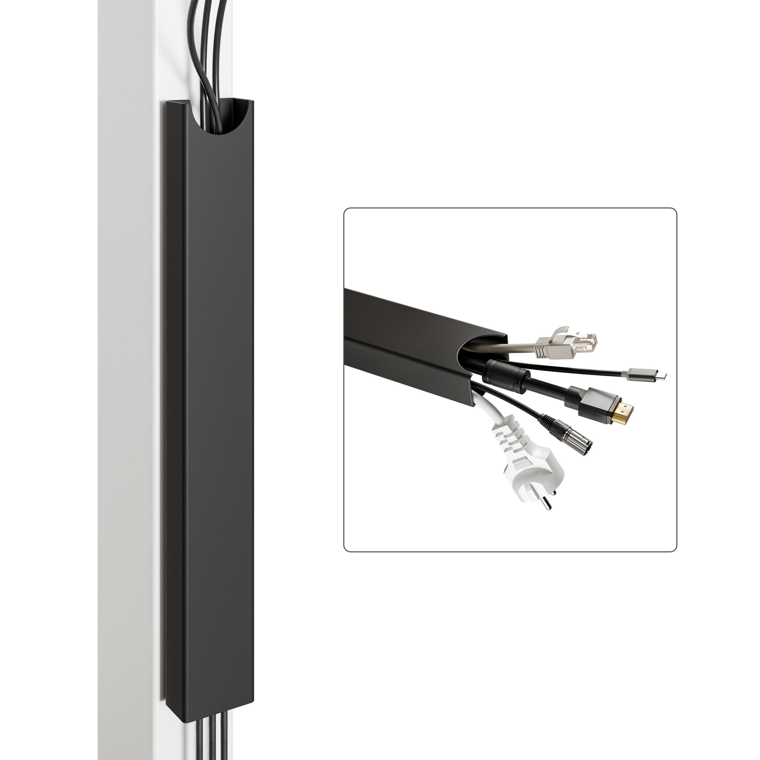 MAGNETISCHER Kabelkanal Schreibtisch Schwarz, 37x5x2,5cm - Schwarz, Metall (37/5/2.5cm) - Desktronic