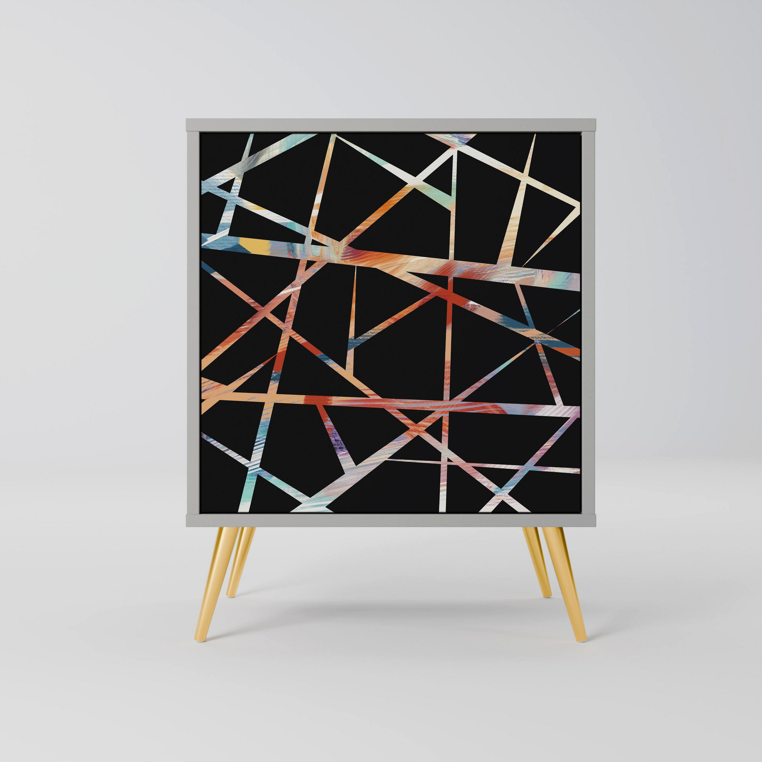 SIDEBOARD POLYGON VERVE, Grau, 57,5x42x75,5 cm, Goldfarbene Metallfüße - Goldfarben/Multicolor, Holzwerkstoff/Metall (57.5/75.5/42cm) - SpaceRebels