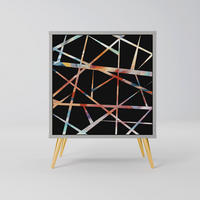 SIDEBOARD POLYGON VERVE, Grau, 57,5x42x75,5 cm, Goldfarbene Metallfüße - Goldfarben/Multicolor, Holzwerkstoff/Metall (57.5/75.5/42cm) - SpaceRebels