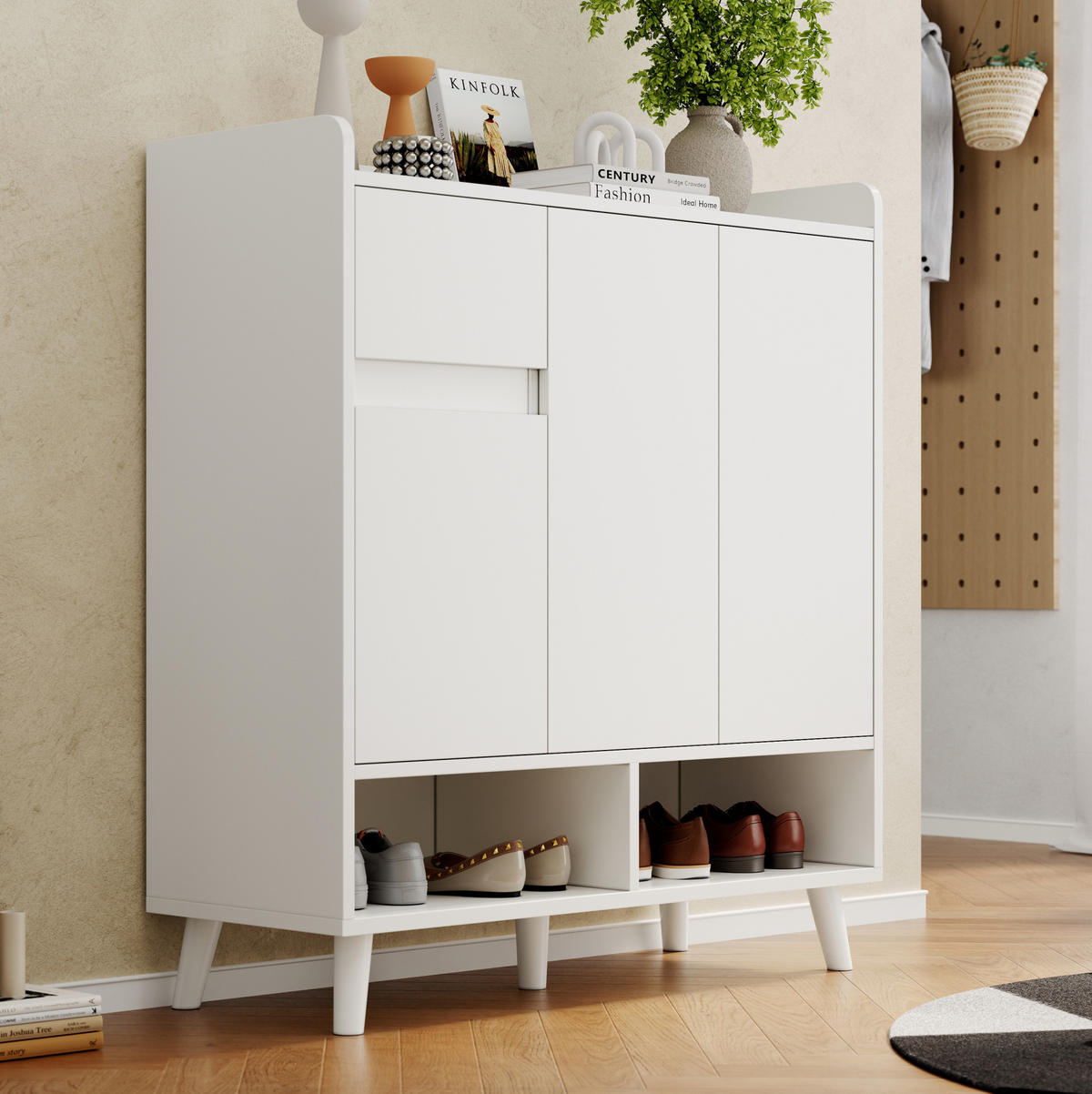 SCHUHSCHRANK 35/90/99 cm weiß aus Spanplatte mit verstellbaren Einlegeböden - Weiß, Holzwerkstoff (90/99/35cm) - OKWISH