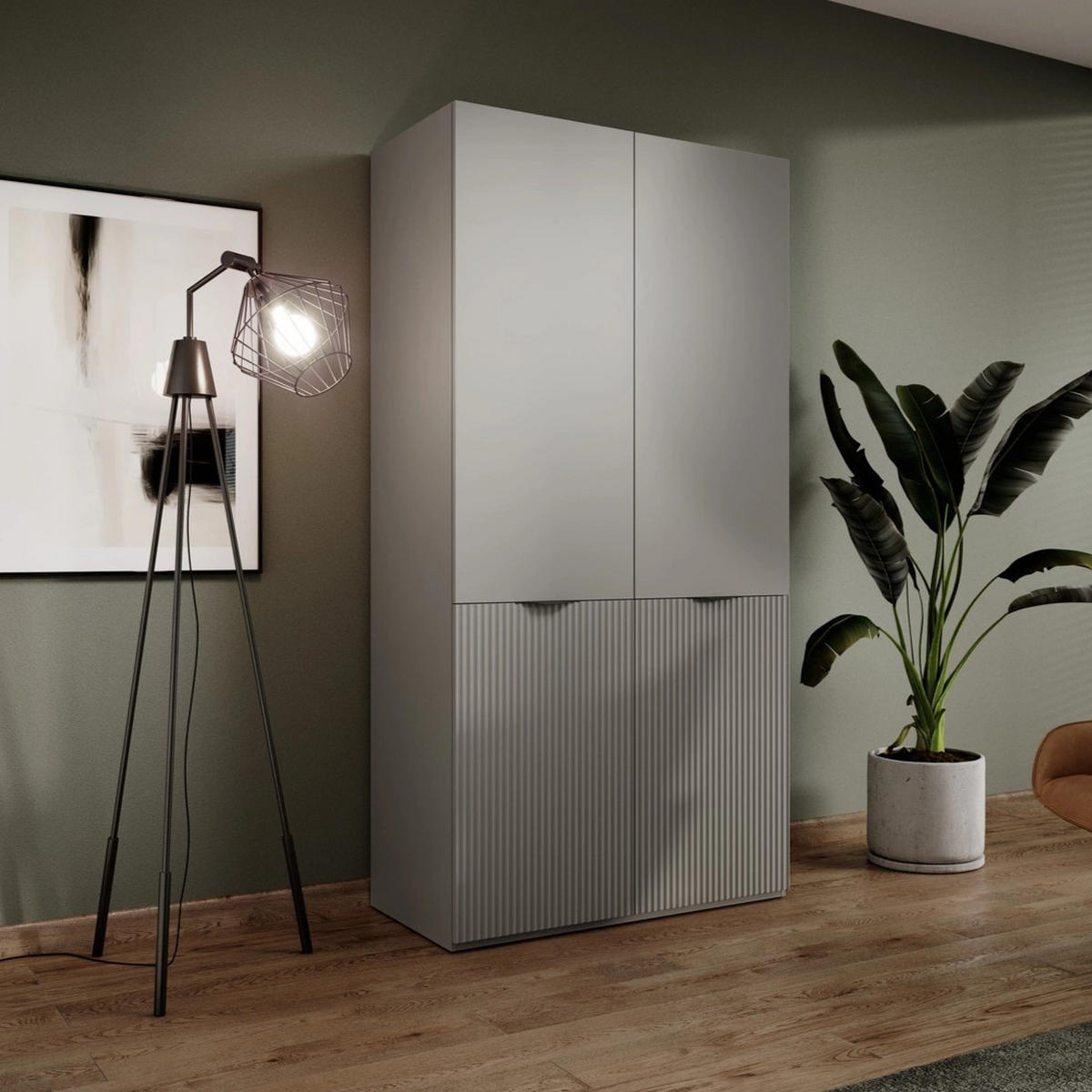 KLEIDERSCHRANK ZEN (Modular, Grau Matt, Rillenfront, 2-türig) - Schwarz/Grau, Holz/Holzwerkstoff (101/200/51cm) - Ravio