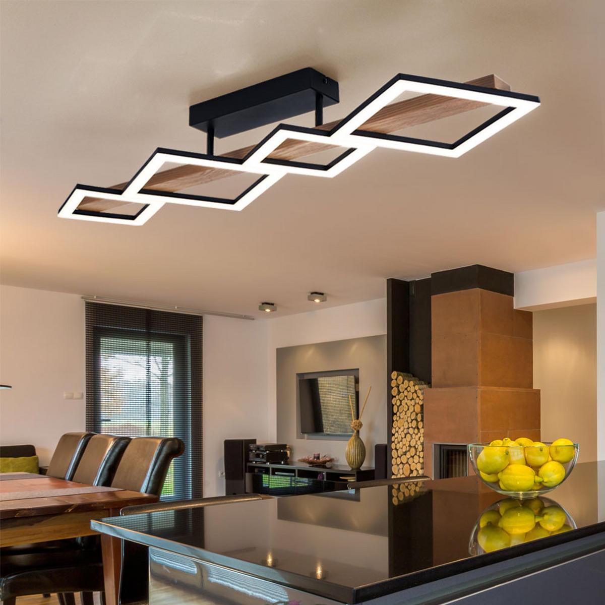 LED DECKENLEUCHTE Holzoptik Braun Quadrate - Braun, Metall (92/30/13cm) - Globo Lighting