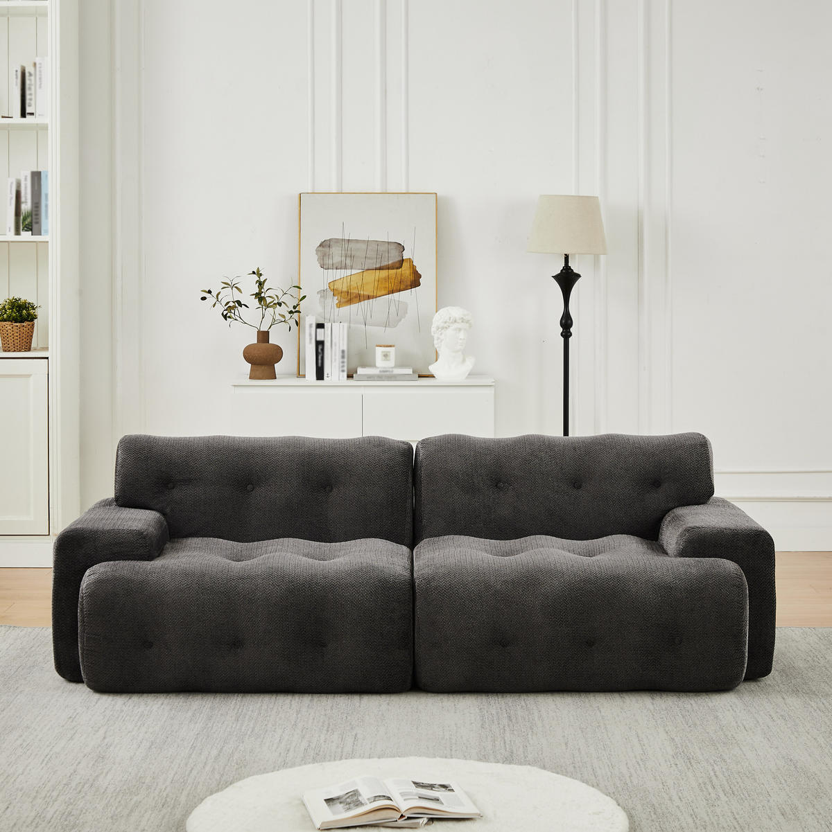 SOFA 2-Sitzer modular 224 x 104 cm Chenille Grey - Dunkelgrau, Holzwerkstoff (104/66/224cm) - Meubliv