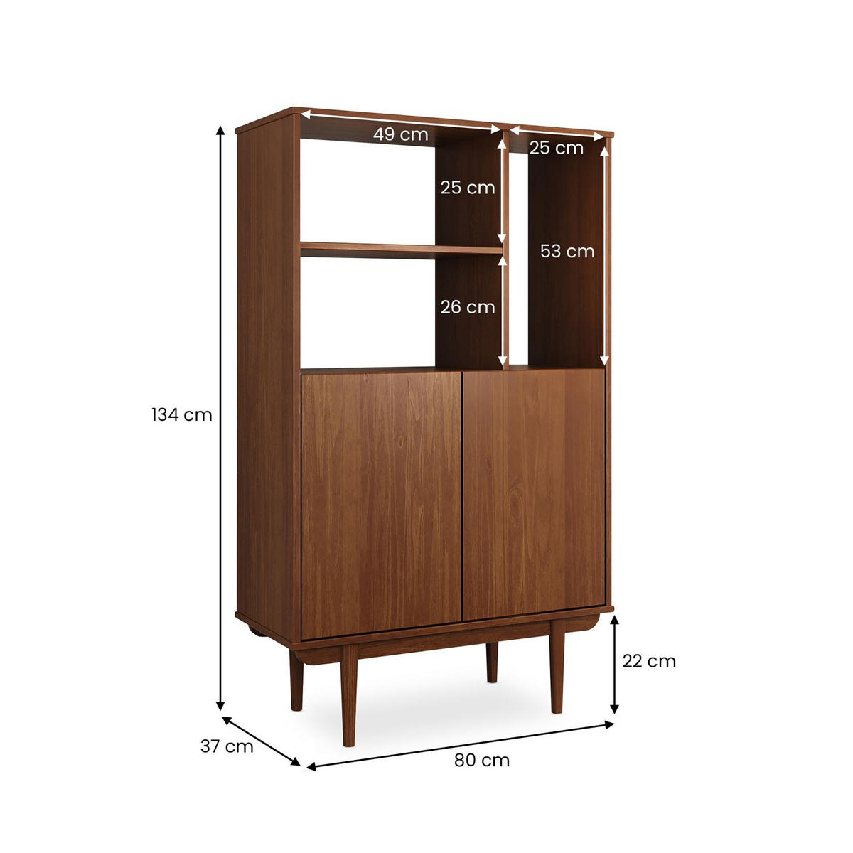 HIGHBOARD SIMONA - Kastanienfarben, Holz (80/133/37cm) - IDIMEX
