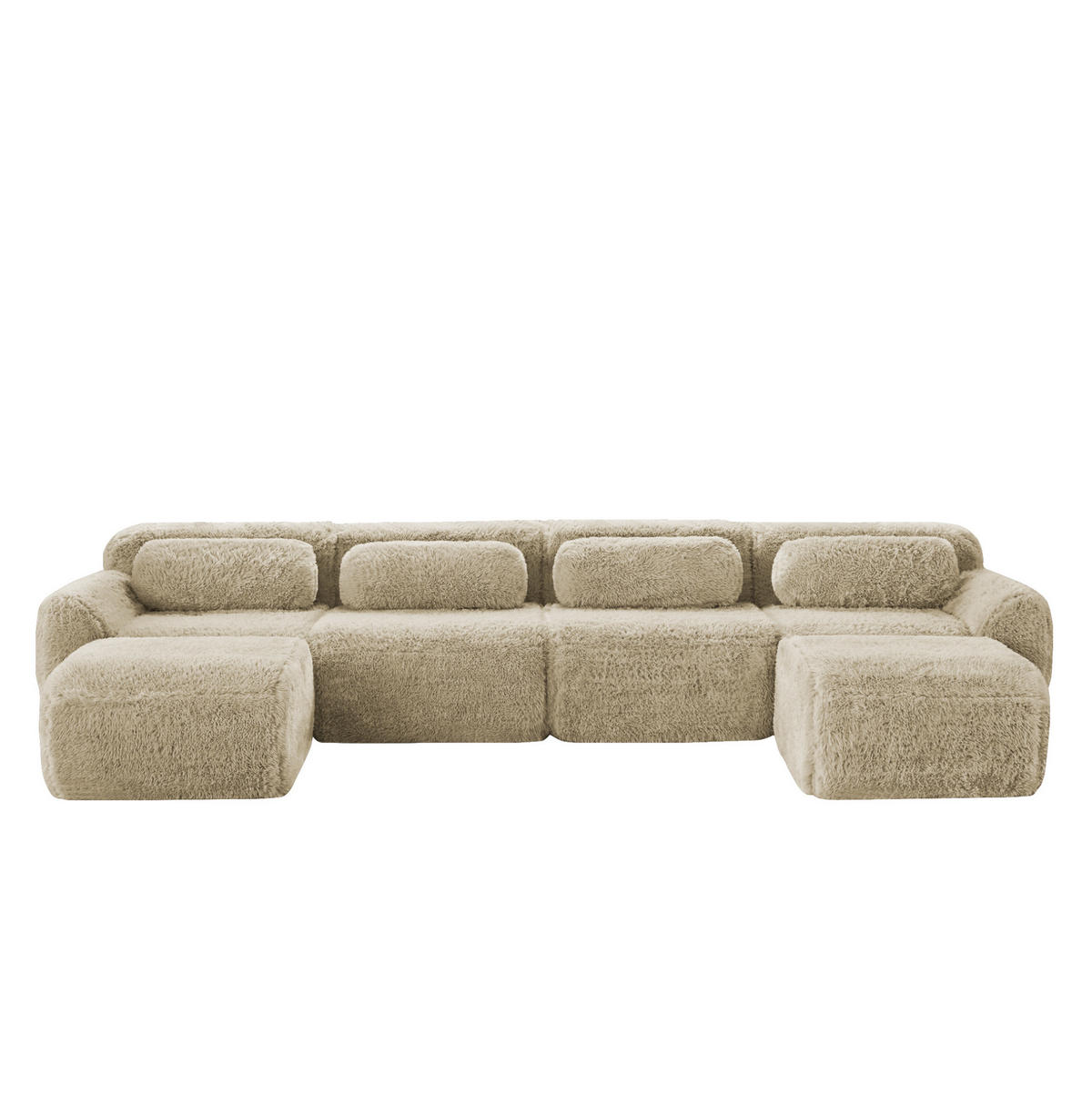 ECKSOFA 378/179/73 cm hellkhaki aus Plüschstoff rahmenlos und frei kombinierbar - Beige, Textil (179/378cm) - OKWISH