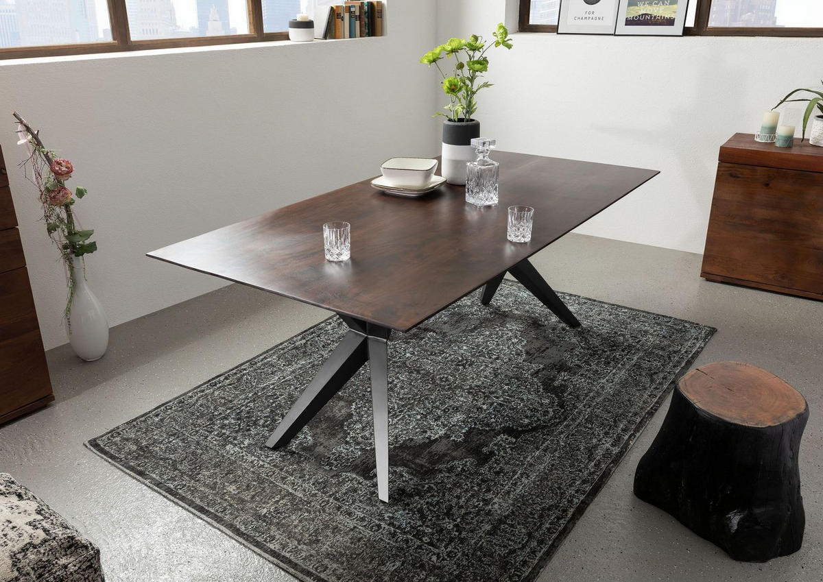 ESSTISCH Akazie 160x90x76 braun lackiert Beine anthrazit glänzend SWISS EDGE #13 - Braun, Holz (90/160/76cm) - Massivmoebel24