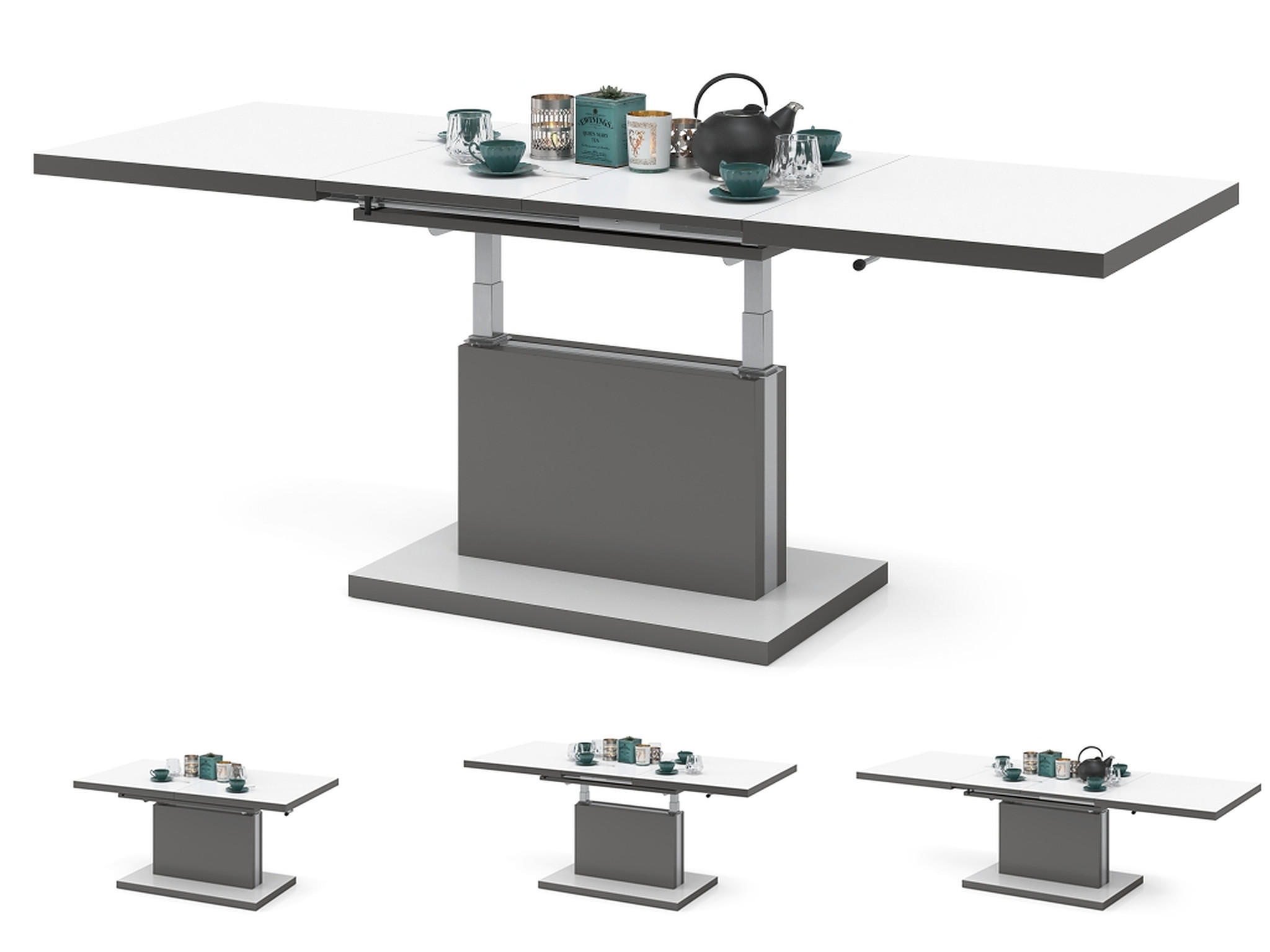 COUCHTISCH rechteckig Weiß matt - Anthrazit matt ausziehbar höhenverstellbar - Anthrazit/Weiß, Holzwerkstoff (70/120/56cm) - designimpex
