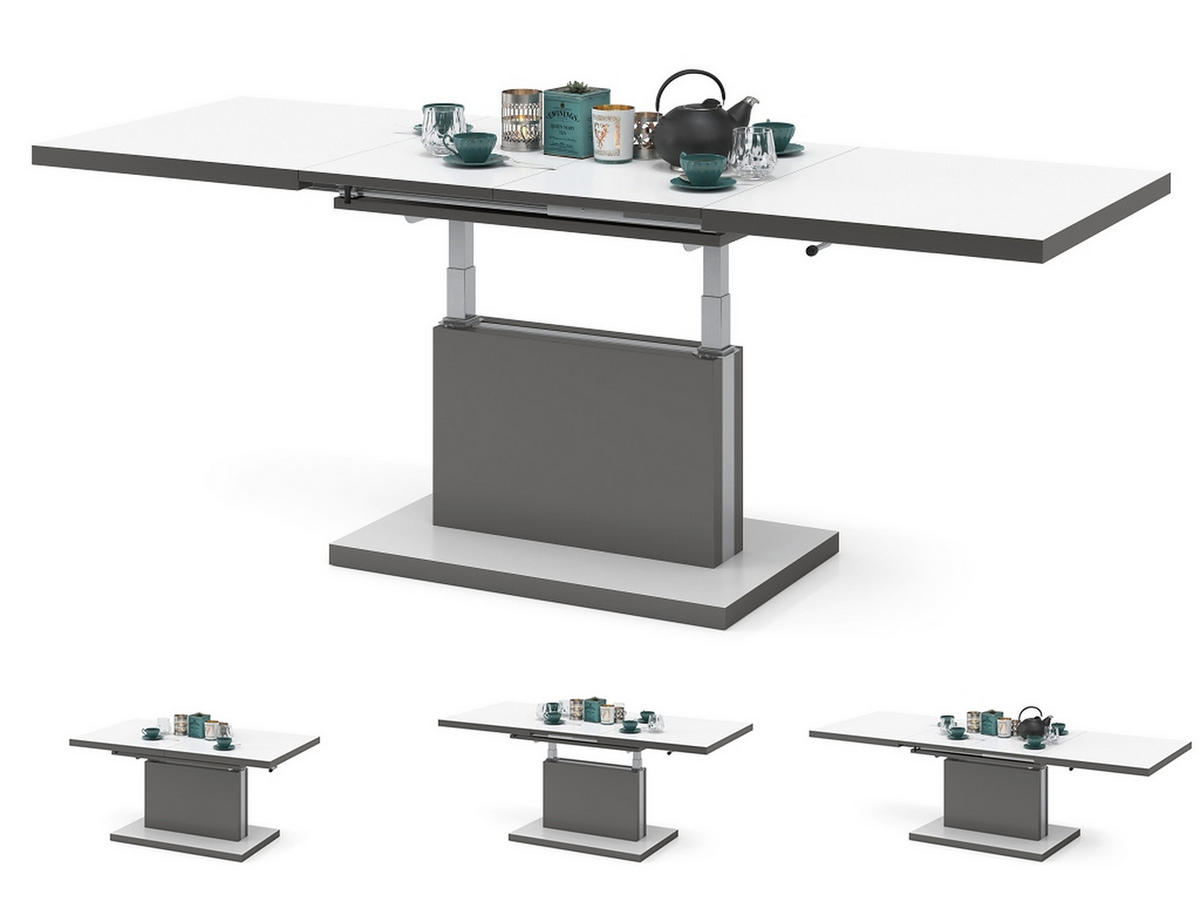 COUCHTISCH rechteckig Weiß matt - Anthrazit matt ausziehbar höhenverstellbar - Anthrazit/Weiß, Holzwerkstoff (70/120/56cm) - designimpex