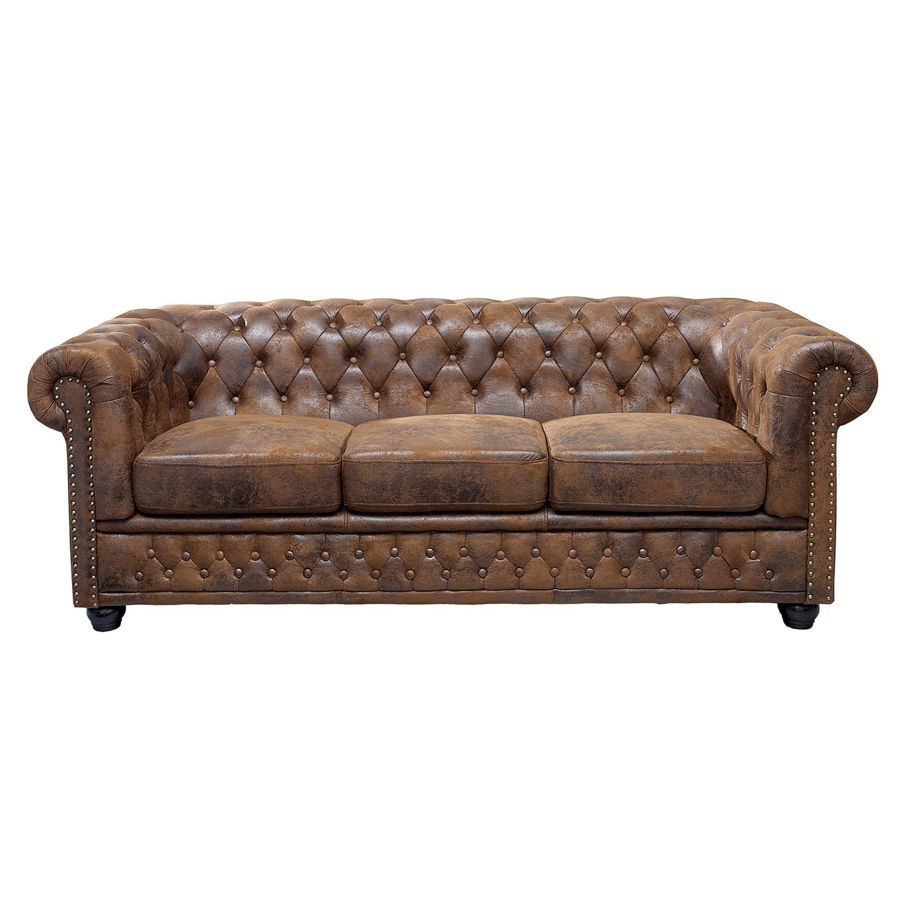 3-SITZER SOFA CHESTERFIELD Microfaser Braun 205 cm - Braun, Holz/Textil (205/73/85cm) - riess-ambiente