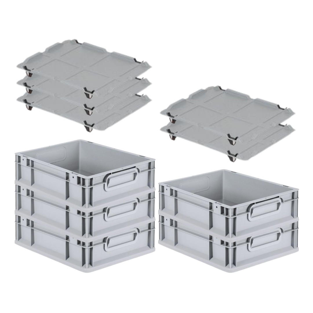 EUROBOX 5x Nextgen Economy Mit Auflagedeckel Grau/Schwarz Griffe Geschlossen - Schwarz, Kunststoff (30/12/40cm) - PROREGAL