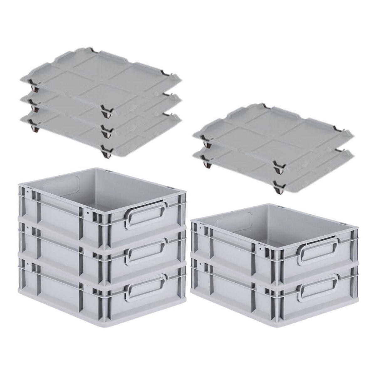 EUROBOX 5x Nextgen Economy Mit Auflagedeckel Grau/Schwarz Griffe Geschlossen - Schwarz, Kunststoff (30/12/40cm) - PROREGAL