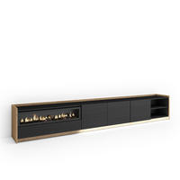 LOWBOARD, Schwarz und Eiche, 310/37/50cm, Kamin mit Feuereffekt - Schwarz, Holzwerkstoff (310/50/37cm) - Skraut Home